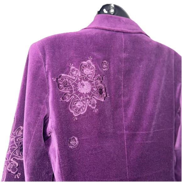 NWOT Focus 2000 Size 6 Purple Velvet Blazer Jacket Embroider Lash Fringe Pocket - Picture 6 of 10